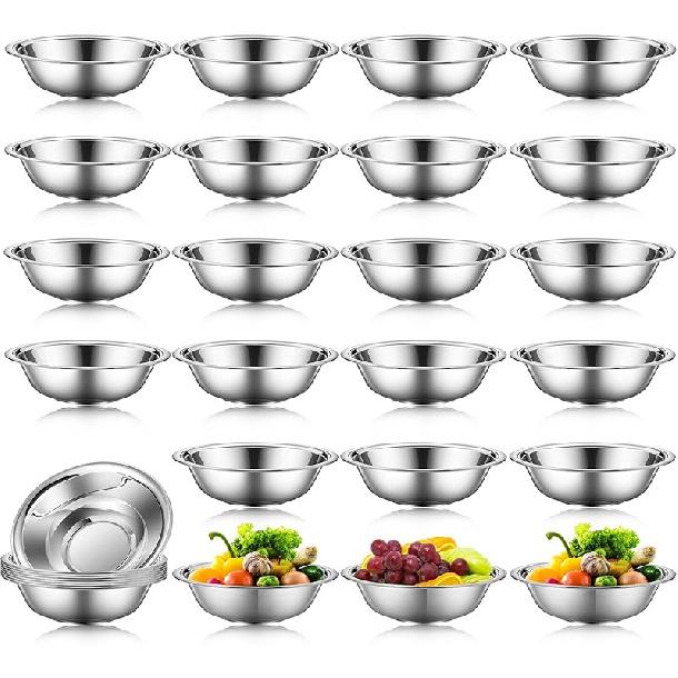 Tioncy 20 Pack Small Stainless Steel Bowls 6.3 Inch Wide Prep Bowls Stainless Steel Mixing Bowls Set for Kitchen Meal Prep Cooking Serving Baking
