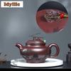 640ml Yixing Purple Clay Teapots Famous Artists Handmade Auspicious Beast Pot Raw Ore Antique Brass Mud Kettle Zisha Tea Set