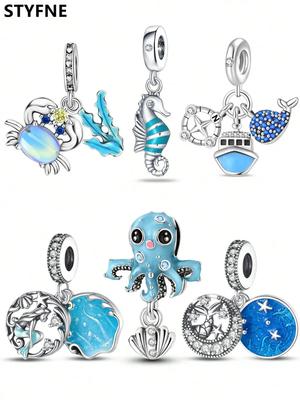 Copper Plated Original Charms Ocean Crab Octopus Beads Fit Bracelet Women'S Jewelry Gift