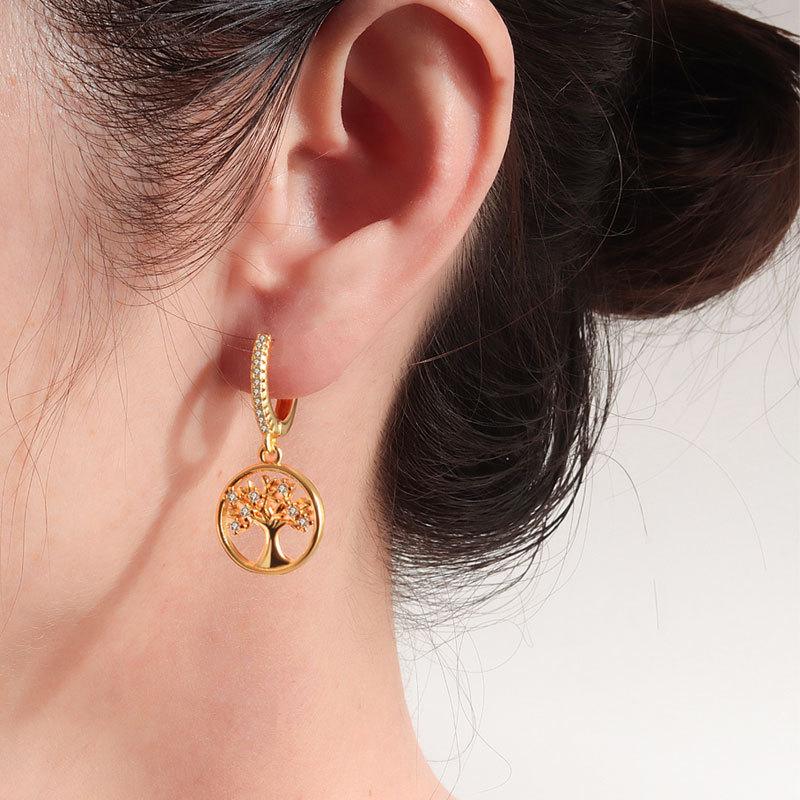 Luxury Cubic Zirconia Tree Of Life Drop Earrings For Women Niche Design Elegant Dangle Earrings Fashion Jewelry