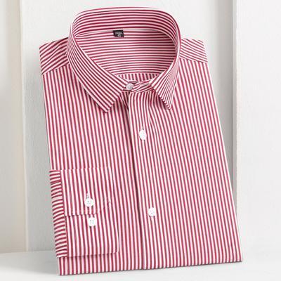 Men's 100% Cotton Non-Iron Long Sleeve Pin Stripe Dress Shirt, Comfortable Soft Skin-Friendly Casual Versatile Button-Up Shirt