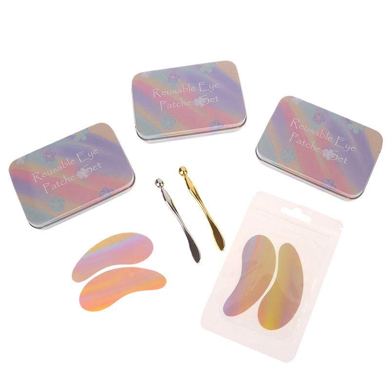 Reusable 1Pair Eye Pads With Massage Stick Silicone Lash Lift Eyelash Extension Hydrogel Patches Under Eye Gel Patch Makeup Tool