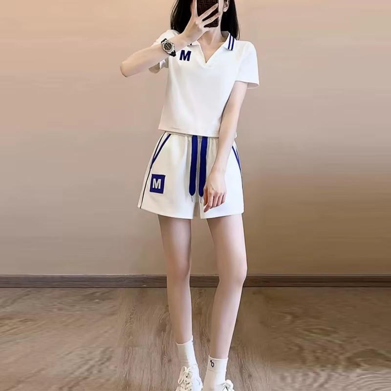 White Leisure Sports Set Women's Summer Western Style Slim Fashion Trend Short Sleeve Shorts Two Piece Set