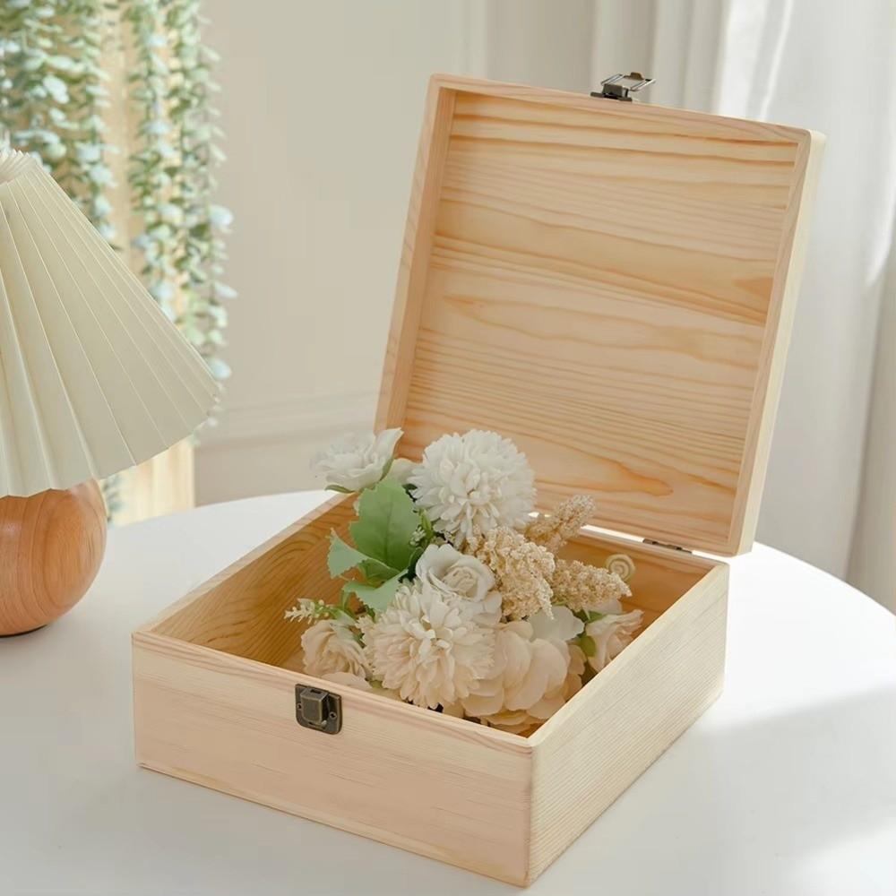 Wooden Storage Box Clamshell Dried Flower Box Retro Jewelry Gift Box  For Home Decor