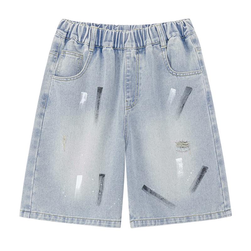 ZUOXI Boys Artistic Ink Splash Distressed Denim Shorts 140