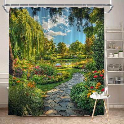 Wasserdichter Duschvorhang mit lebendigem Gartenweg-Design Bringt die Natur ins Haus für ein entspannendes Badeerlebnis
