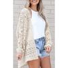 Women Knit Sweater Cardigan Beach Full Sleeve Hollow Out Jumper Straight Solid Casual Elegant Coat Knitted Outwear