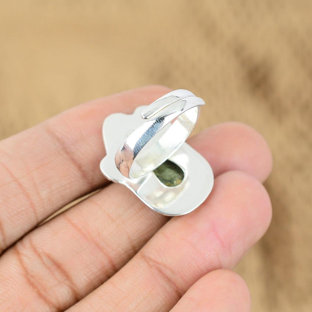 Natural Rainforest Jasper 925 Silver Multi Stone Adjustable Ring For Women