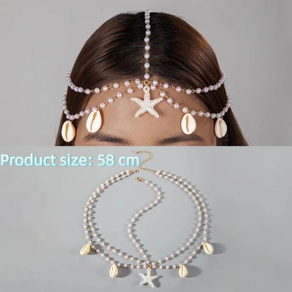 Ocean Style Bohemian Hair Chain Starfish Beaded Head Piece Boho Head Chain  Summer Vacation