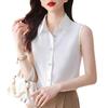Dámská bílá šifonová halenka bez rukávů - Profesionální košile s límečkem na jaro/léto