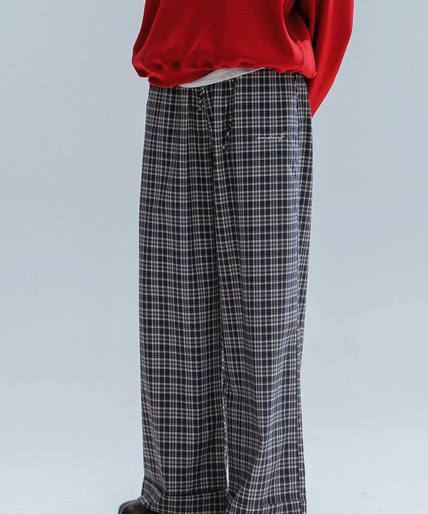 ANNEHEARTS Glen Check Wide Easy Pants_Navy