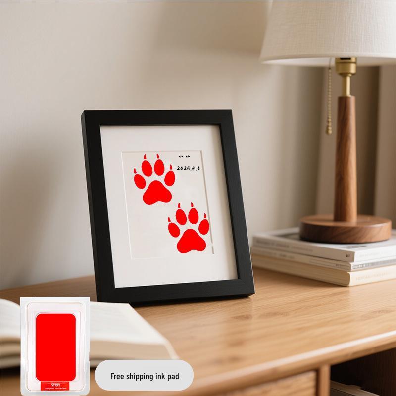 Pet Paw Print Memorial Frame with Wash-Free Ink Pad for Cats and Dogs