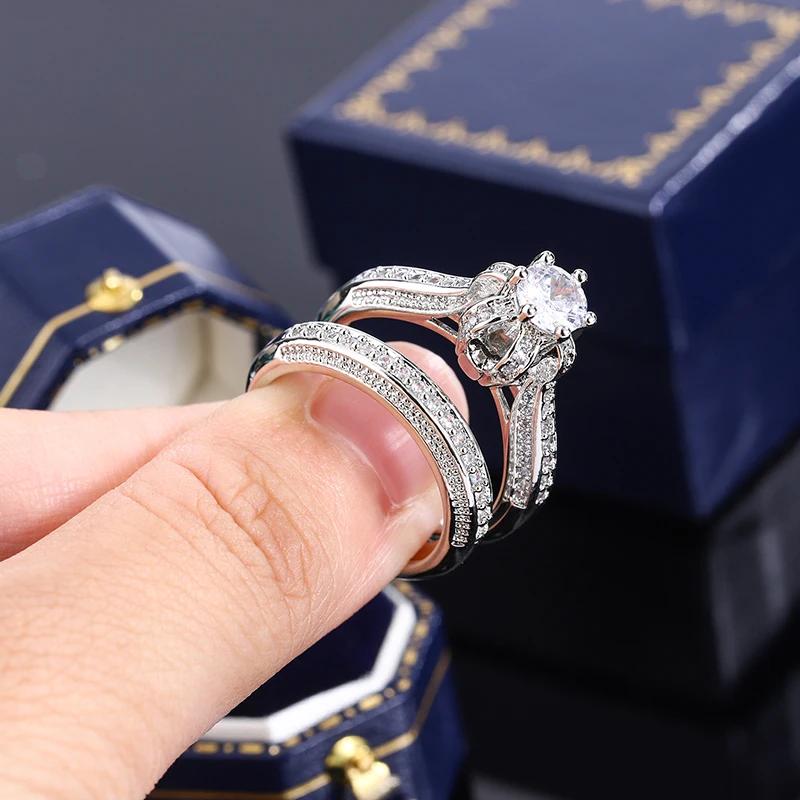 High Quality Crystal Zircon Wedding Ring Set Fashion Big Stone Finger Ring Promise Bridal Engagement S925 Silver Rings for Women
