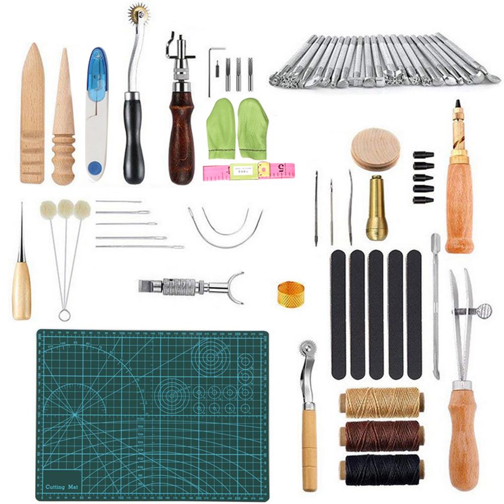 50pcs DIY Handwork Craft Leather Hand Sewing Tools Needle Wax Thread Punch Hole Tool Kit