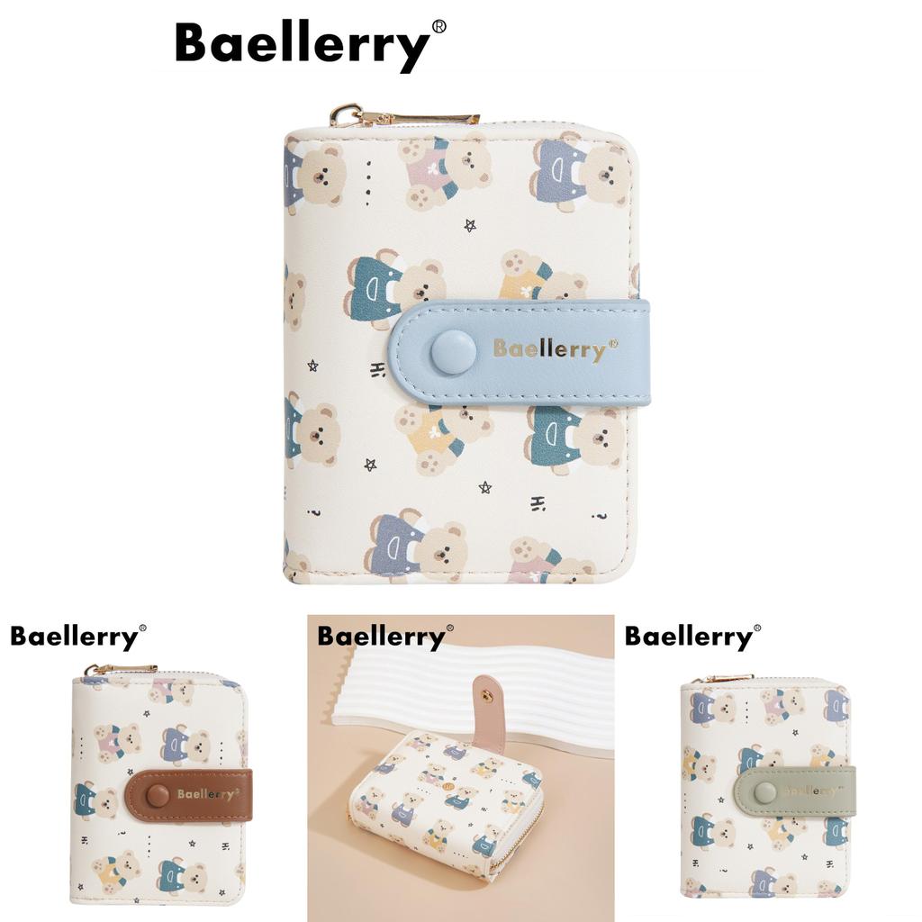 Cute Bear Wallet Pu Leather Small Coin Purse With Cartoon Bear Print And Two Fold Design