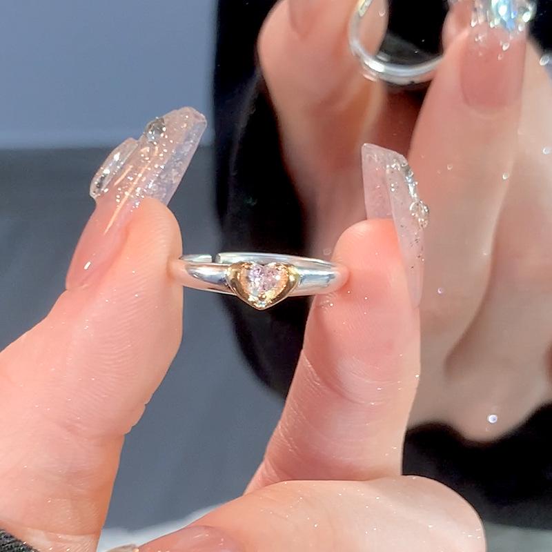 Yin Town Crown Zircon Heart Open Ring - High-End Women's Stackable Wedding & Pinky Band