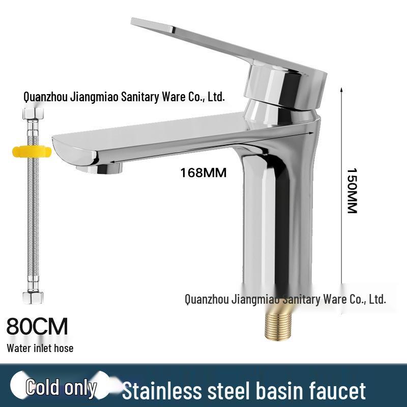 Thickened Stainless Steel Basin Faucet for Home Use - Hot & Cold Water Compatible