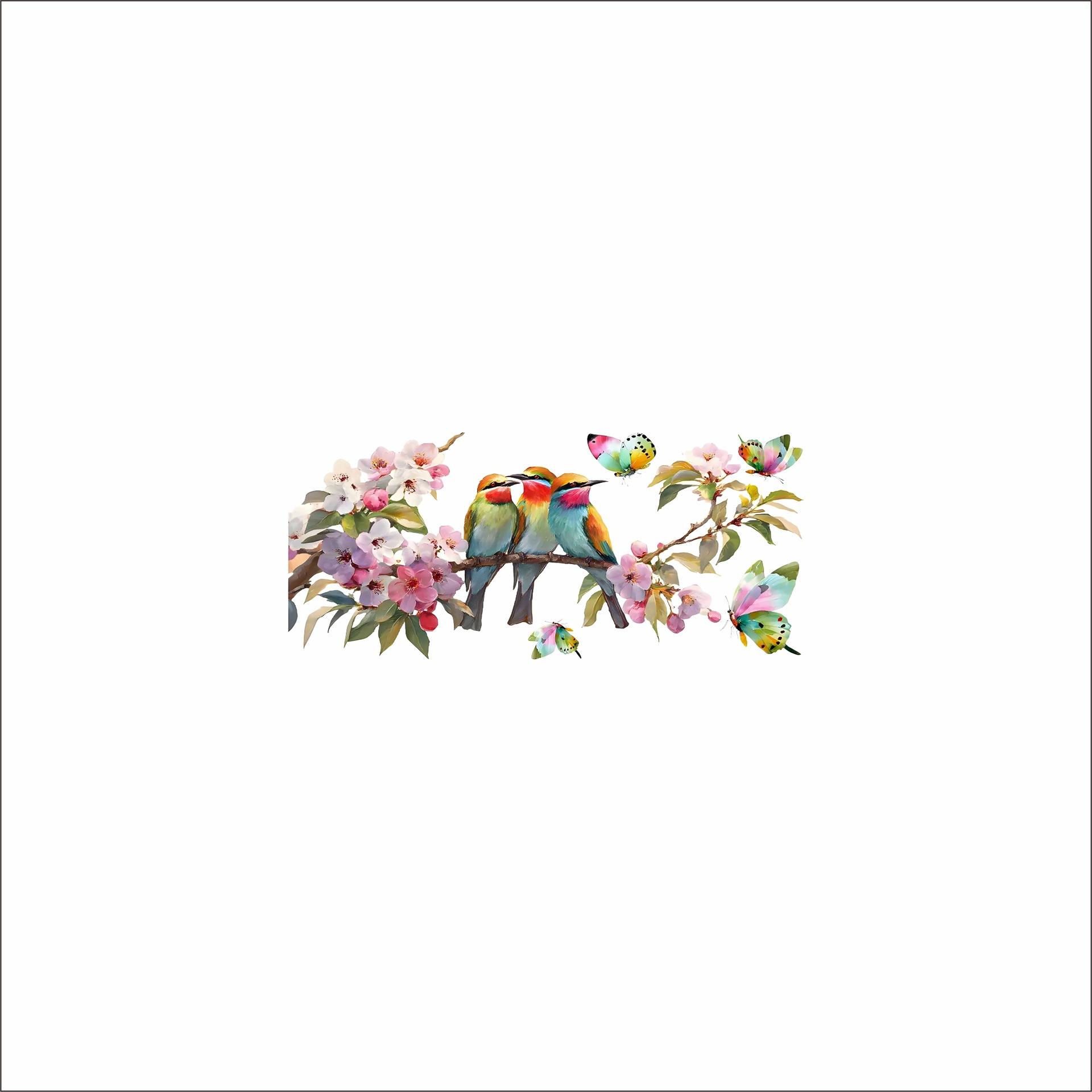

Watercolor Birds Flowers Butterfly Static Cling Window Sticker No Glue Glass Decor finished 28x31cm разноцветный