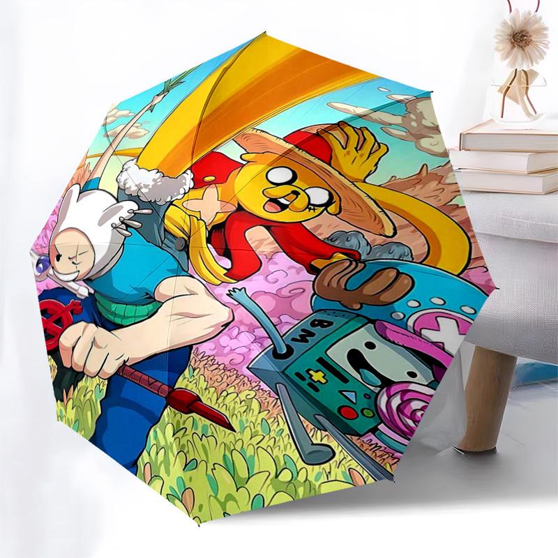 1pc Adventure Time & One Piece Collaboration Outdoor Umbrella - Automatic Opening/Closing, Portable 3-Fold Design, 8-Bone Iron Frame - Perfect Gi