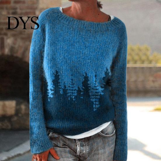 Women Jumper Winter Knitted Crew Neck Long Sleeve Color Comfortable Block Loose Fit Sweater Breathable Warm Pullover Knitwear