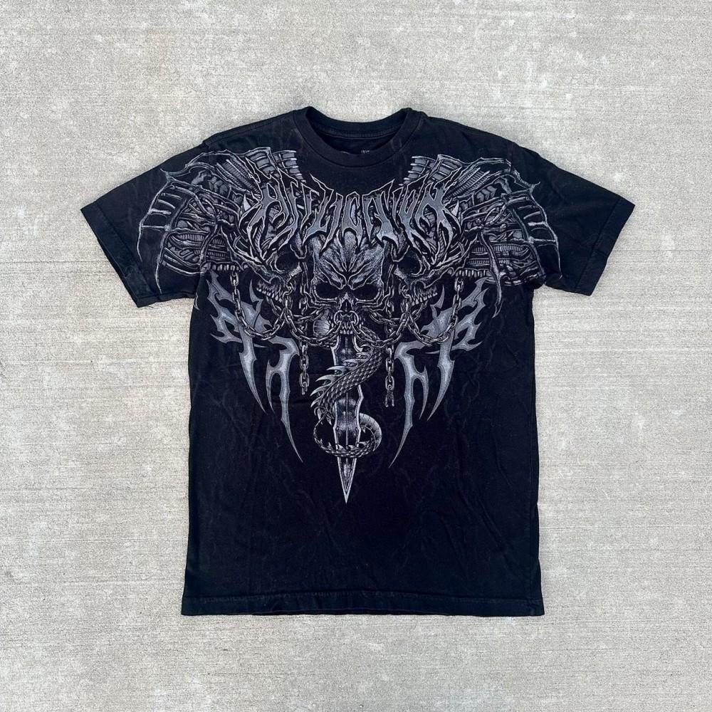 

American style new men s summer skull print comfortable soft breathable round neck T-shirt outdoor fashionable high street top S