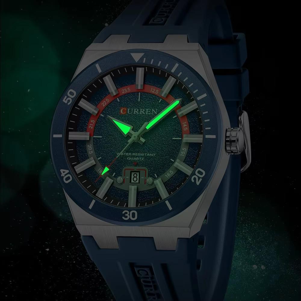 CURREN Men's Quartz Watch Fashion Date Display Luminous Waterproof Silicone Strap Sports Wristwatch