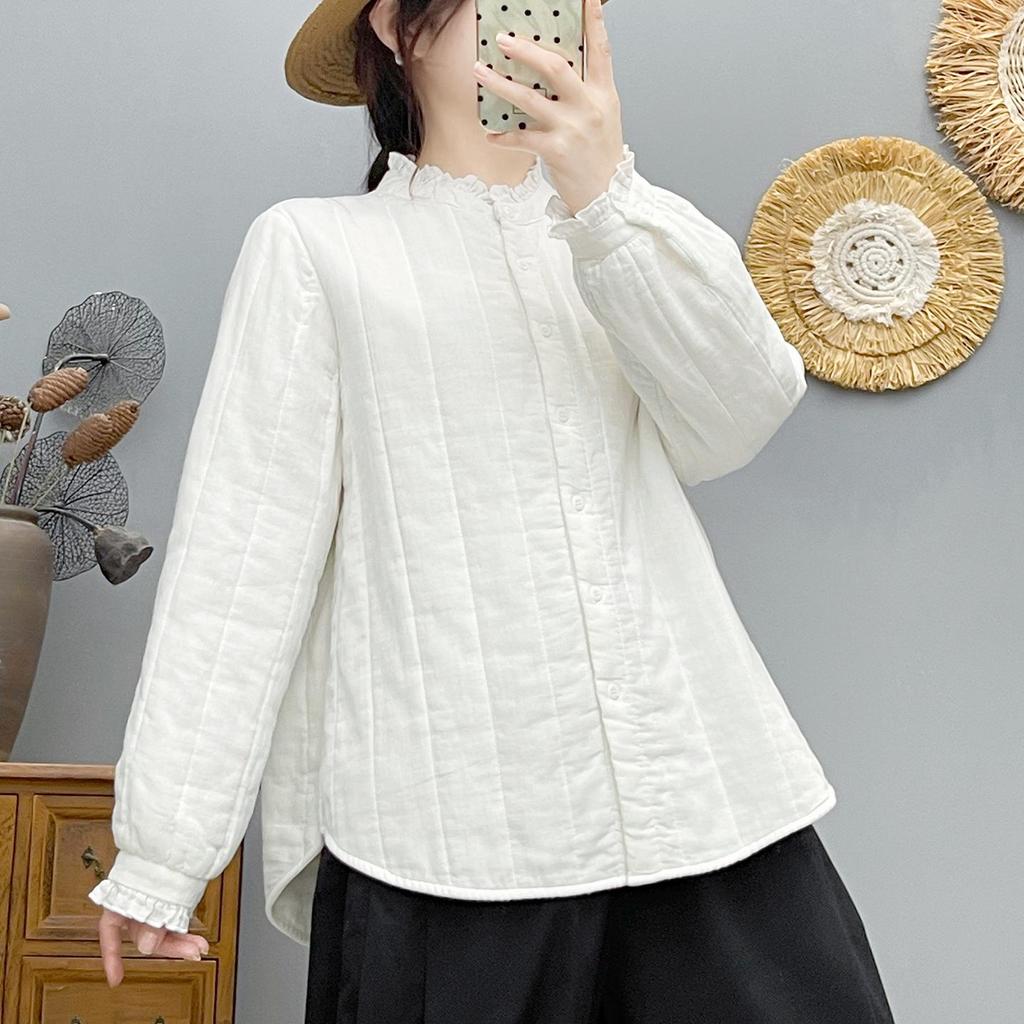 Women's Lightweight Quilted Cotton Jacket - Retro Lace Collar, Warm Winter Inner Wear