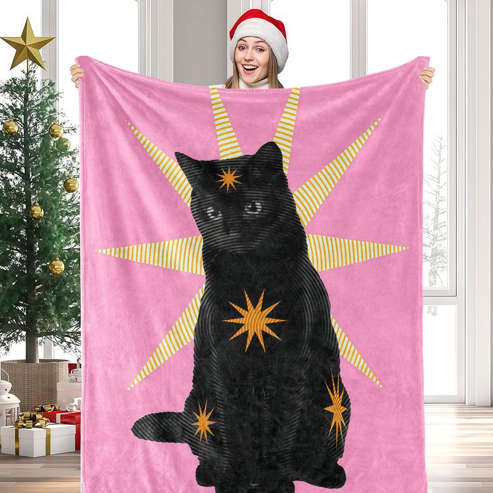 Starburst Black Cat Winter Summer Flannel Blanket Throw Fleece Soft Fuzzy Plush Cozy Fleece Blankets For Sofa Ideal Gifts