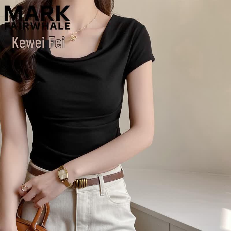 MARK FAIRWHALE Women s Draped Off-Shoulder Short Sleeve T-Shirt
