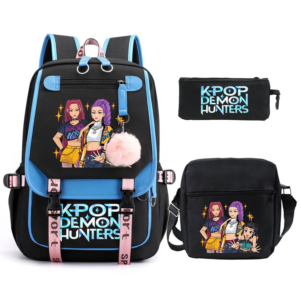 Demon Hunters Peripheral Printing Children's Fashion Backpack Cross-border Large Capacity Primary and Secondary School Student Leisure School Bag Set
