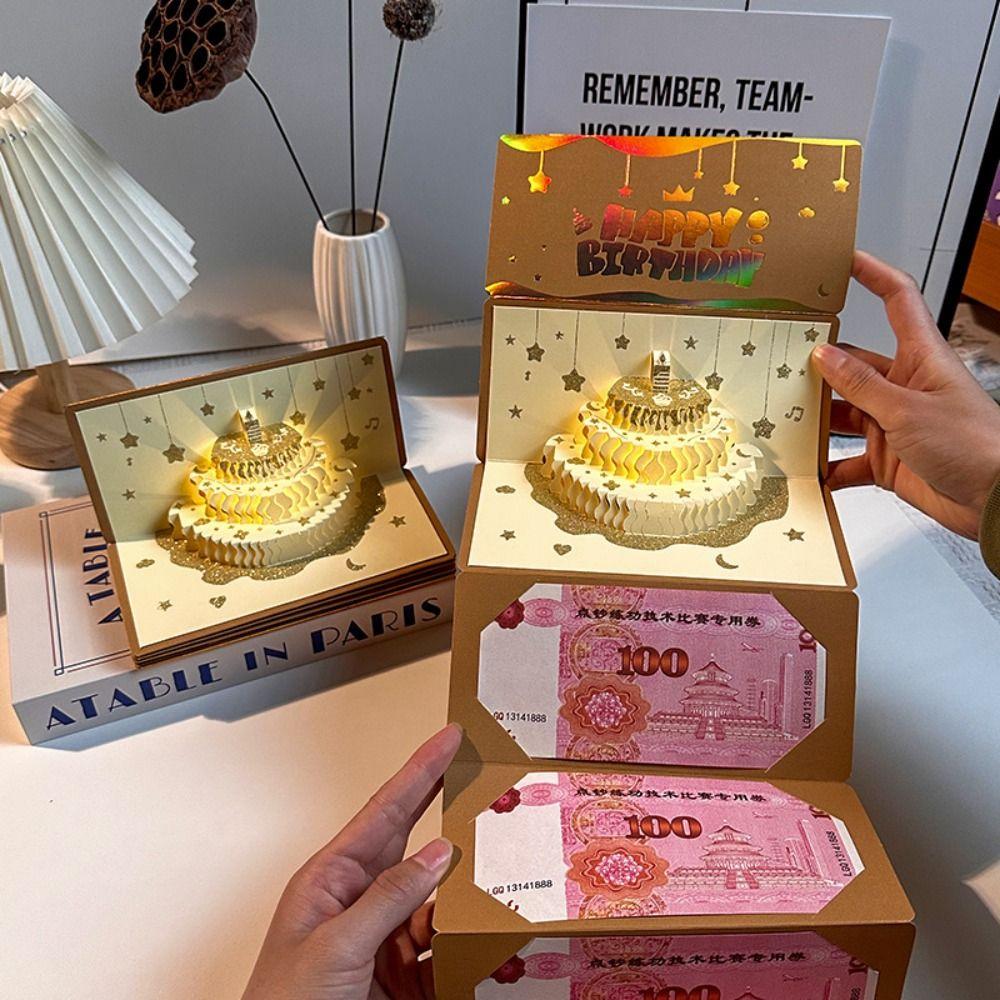 Foldable Musical Light Greeting Card 3D Pop-Up Red Envelope Greeting Card Surprise Gift