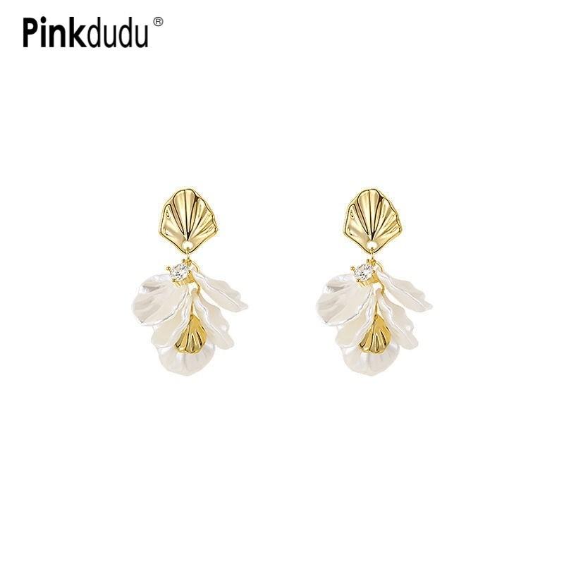 Pinkdudu Vintage Shell Petals Zinc Alloy Earrings Simple Drop Earrings Women Jewelry PD2371