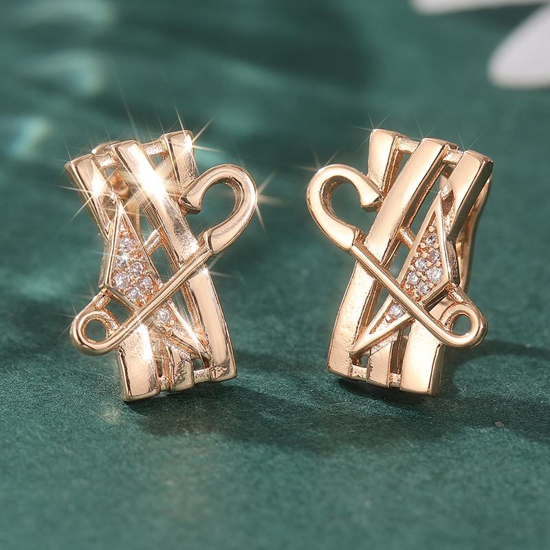 Golden Plated Pin Buckle Hoop Earrings Women's Exquisite Concise Synthetic Zirconia Fit Daily Party Jewelry Accessories