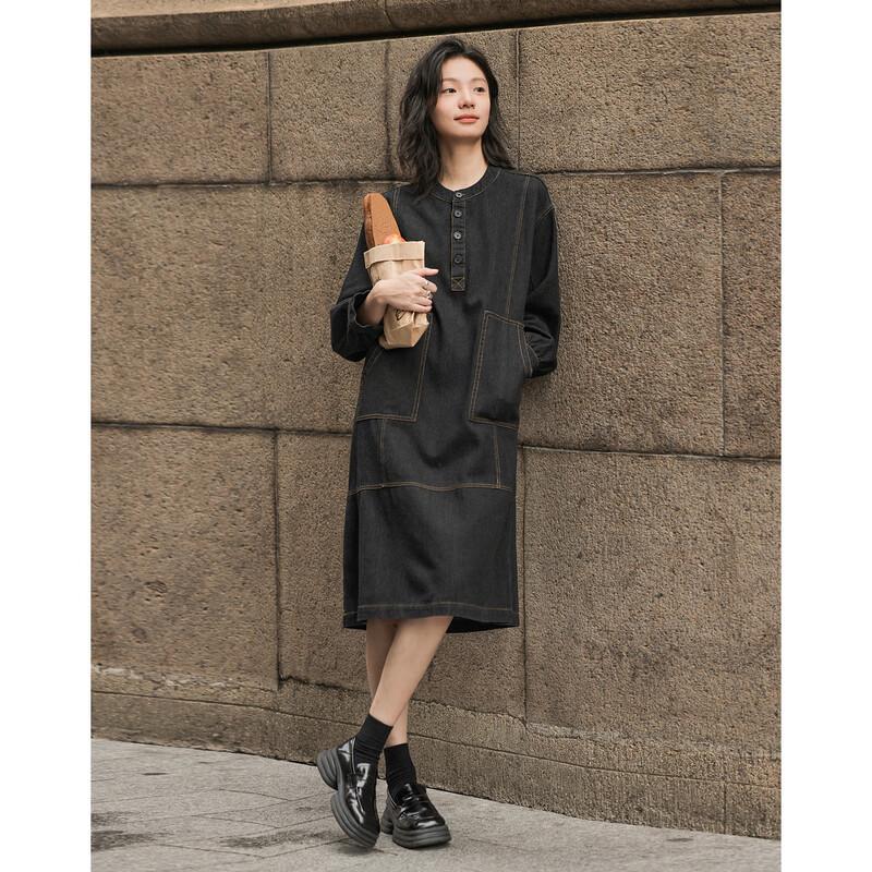 Demana City Wanderer Contrast Stitch Long Denim Dress L