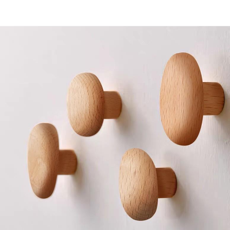4 st Skandinavisk Massivt Trähandtag Klädkrok Kappa Krok Väggmonterad Krok Stansfri Dörr Klädhängare Pebbelform Skåpdörr