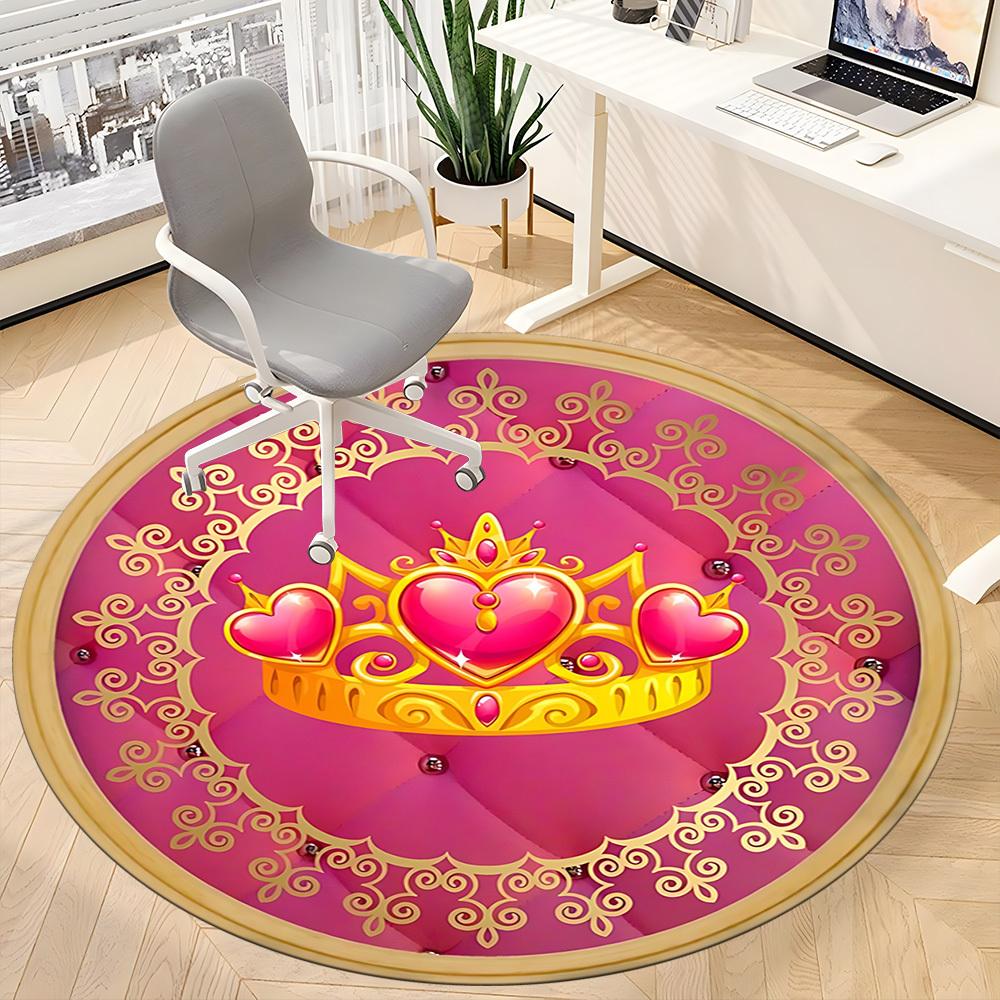 1pc Crown HeartChair Carpet for Office, Indoor Non-Slip Washable Polyester Fiber Carpet, Mat For Office, Machine Washable