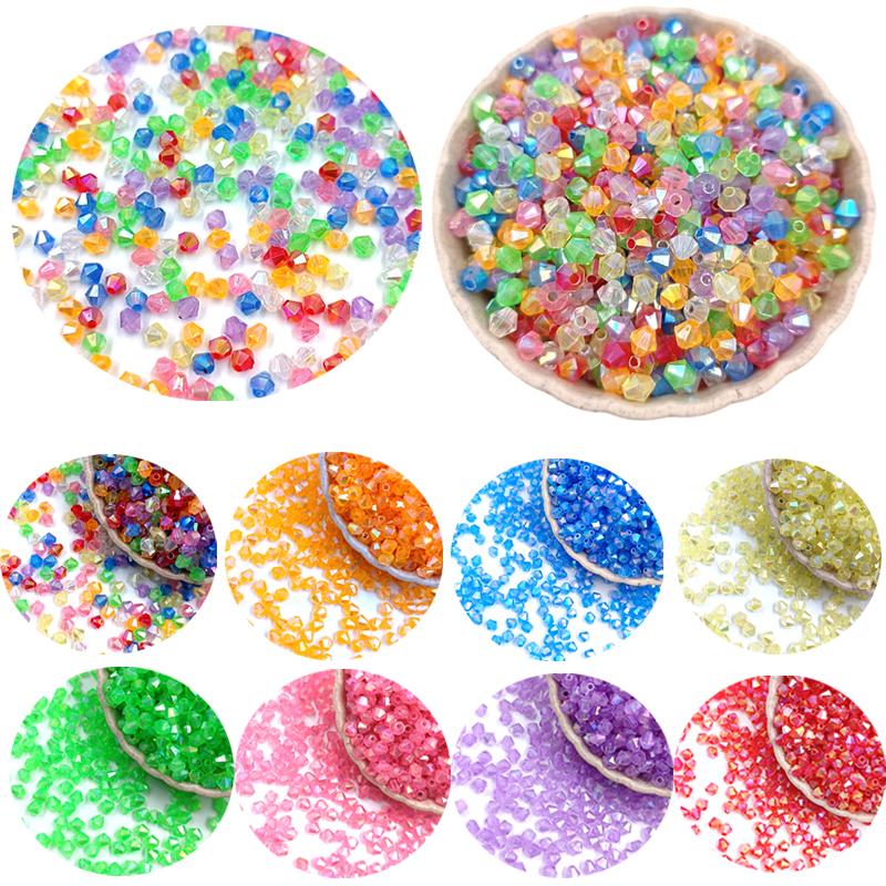 Necklace Diy Beaded Accessories New Woven Ring Transparent Diamond Beads Material Loose Beads Bracelet 300Pcs 4mm 4mm Acrylic Pointed Beads