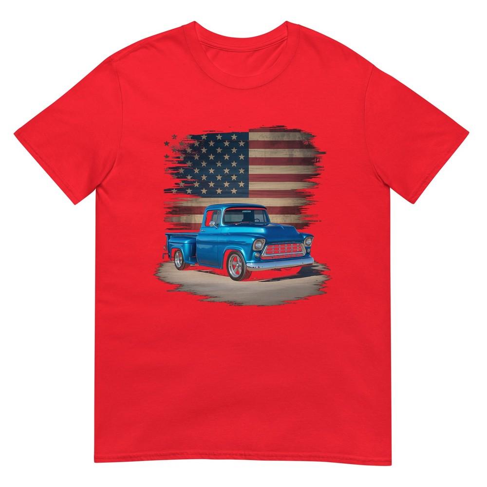 Classic Old Pickup Truck American Flag 4th Of July Patriotic Tshirt S