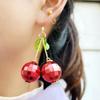 3D Red Cherry Fruit Drop Dangle Earrings Crystal Green Leaf Funny Earrings for Women Girls Tassel Aesthetic Jewelry