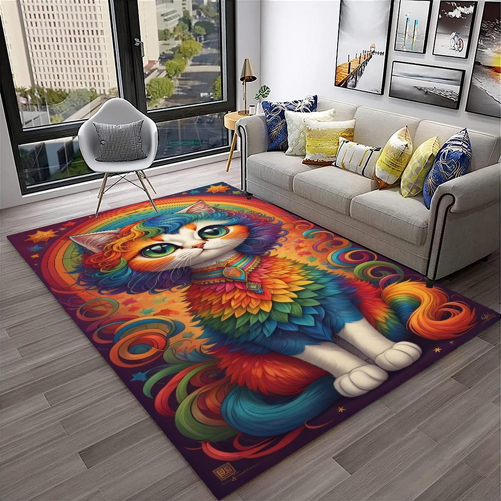Cute Cat Flower Pastoral Cartoon Carpet Rug for Home Living Room Bedroom Sofa Doormat Decor,Kid Play Area Rug Non-slip Floor Mat