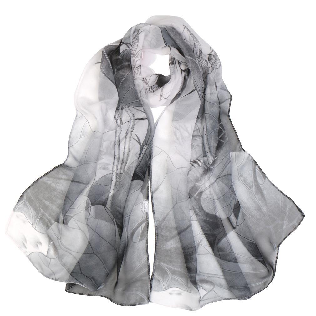 Lotus Geogette Medium-Long Silk Printed Scarf Summer Sunscreen Shawl Mom Gift Style Dance Versatile