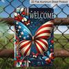 2D Flat, 1pc Patriotic "WELCOME" Butterfly Aluminium Sign - 8"x12" Rustic Red White Blue Decor, USA Flag Inspired Wall Art, Perfect for 4th of July