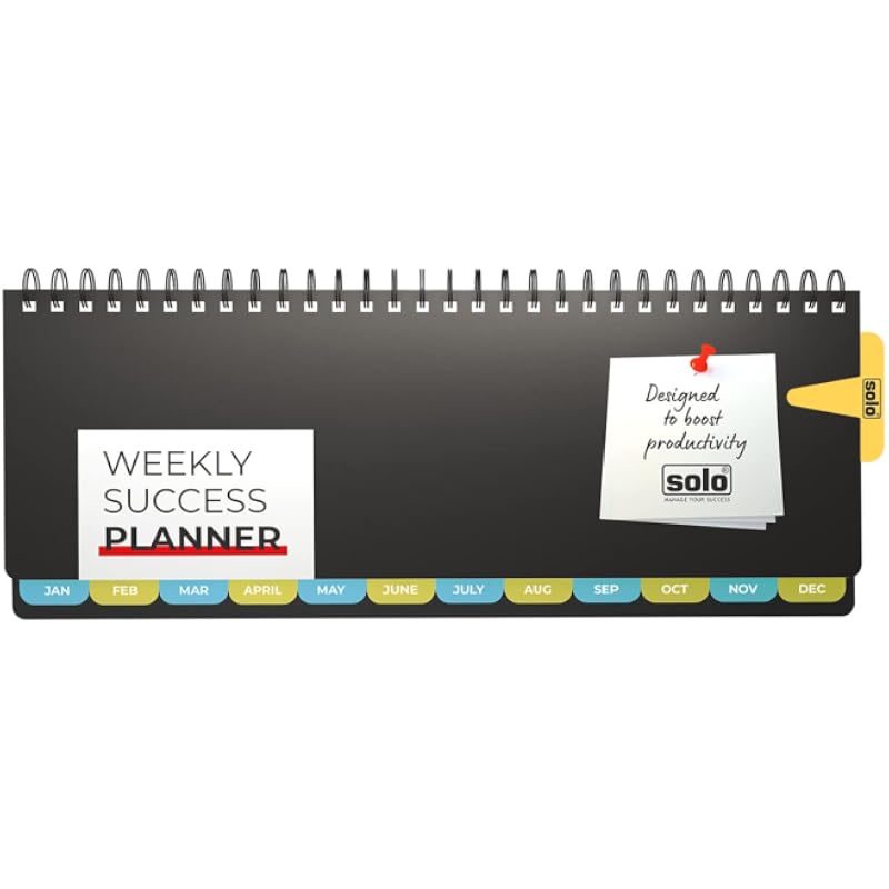SOLO Weekly Success Planner, Hard Back Cover, 53 Weeks, Undated, Re-Attachable Monthly Calendars, A5 Size, 80GSM