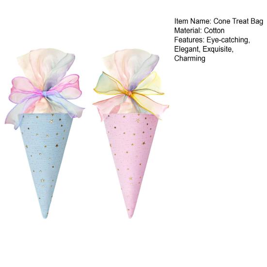 2 Pcs Pink Bow Cone Cellophane Bag DIY Sweet Cone Shaped Treat Bags for Wedding Party Favors Sweet Snack Popcorn Packing