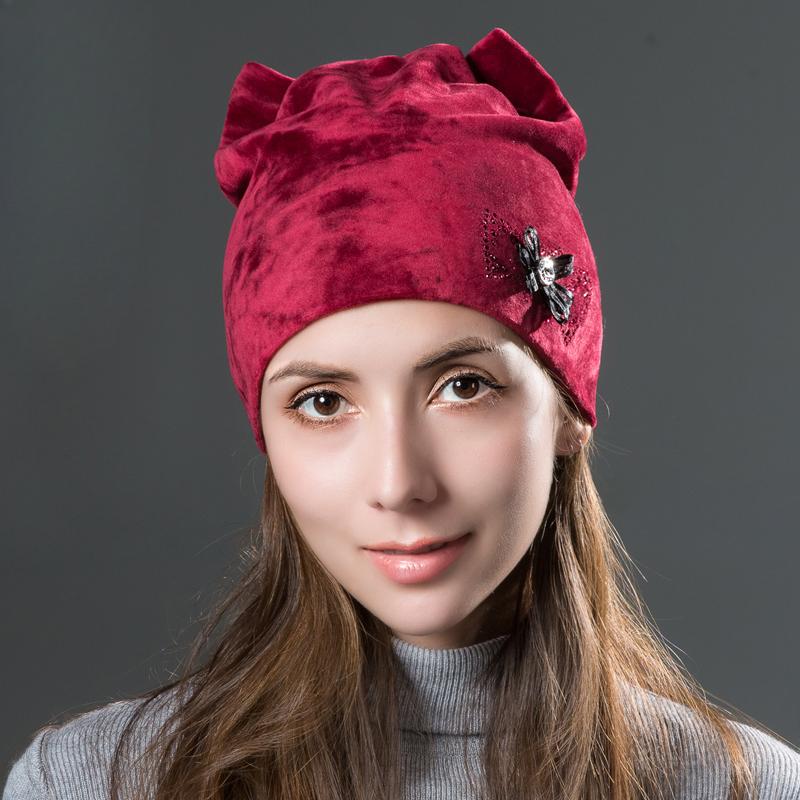 

Милые кошачьи ушки с цветочными шапками, зимние теплые женские шапки, фланелевые осенние шапки, модные шапки для девочек, бархатные шапки для женщин бордовый
