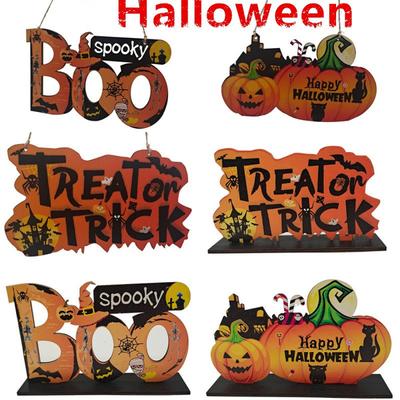 Halloween Wooden Pendant Halloween Pumpkin Skull Spider Bat Party Scene Decoration Ornaments