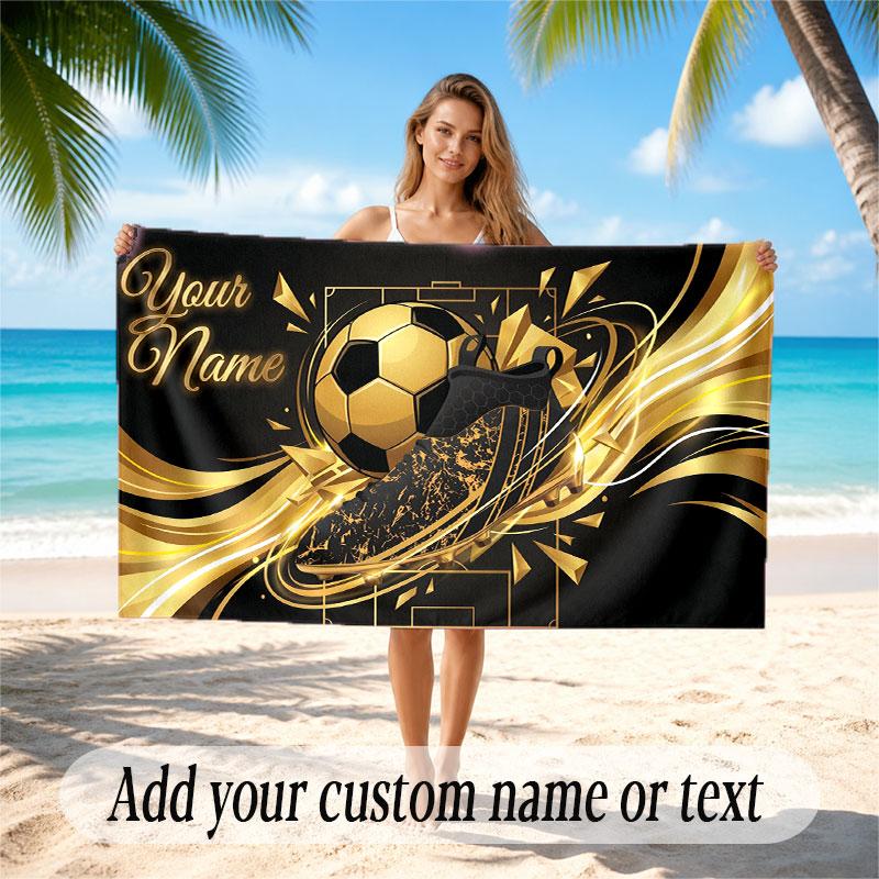 Soccer Theme Beach Towel Personalized Custom Name & Text Soft Quick Dry Beach Towel for Swimming Travel