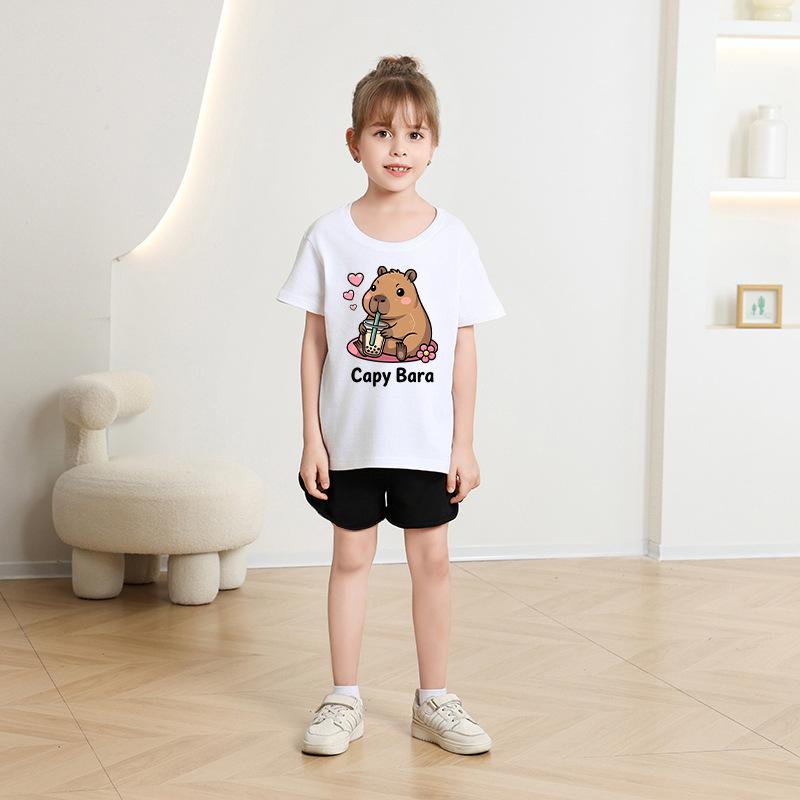 Children's Casual Short-sleeved T-shirt, Summer Boys' And Girls' Cute Capri Blouse
