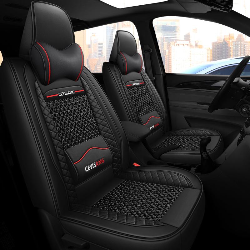 Lodowy jedwab PU skórzany pokrowiec na przednie siedzenie Upgrade Trwały, oddychający, antypoślizgowy, czterosezonowy uniwersalny ochraniacz Poduszka przedniego siedzenia(Tylko jedno pokrycie siedzenia)