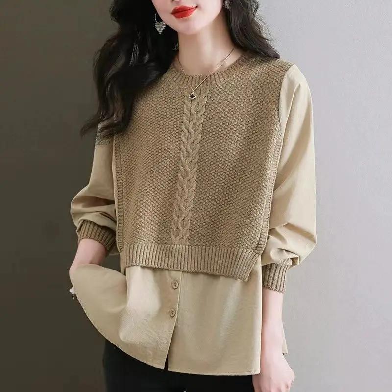 Sweater Fake Two Piece Top Stylish Shirt Luxury New Round Neck Fashion Knit